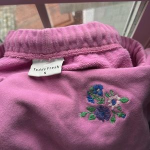 TEDDY FRESH PINK FLORAL EMBROIDERED SWEAT PANTS SMALL